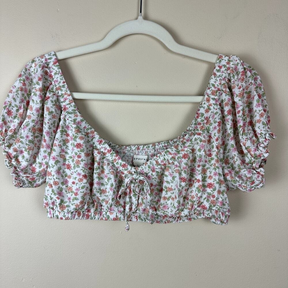 Aeropostale Floral Cottagecore Crop Top Womens L Milkmaid Festival Puff Sleeve